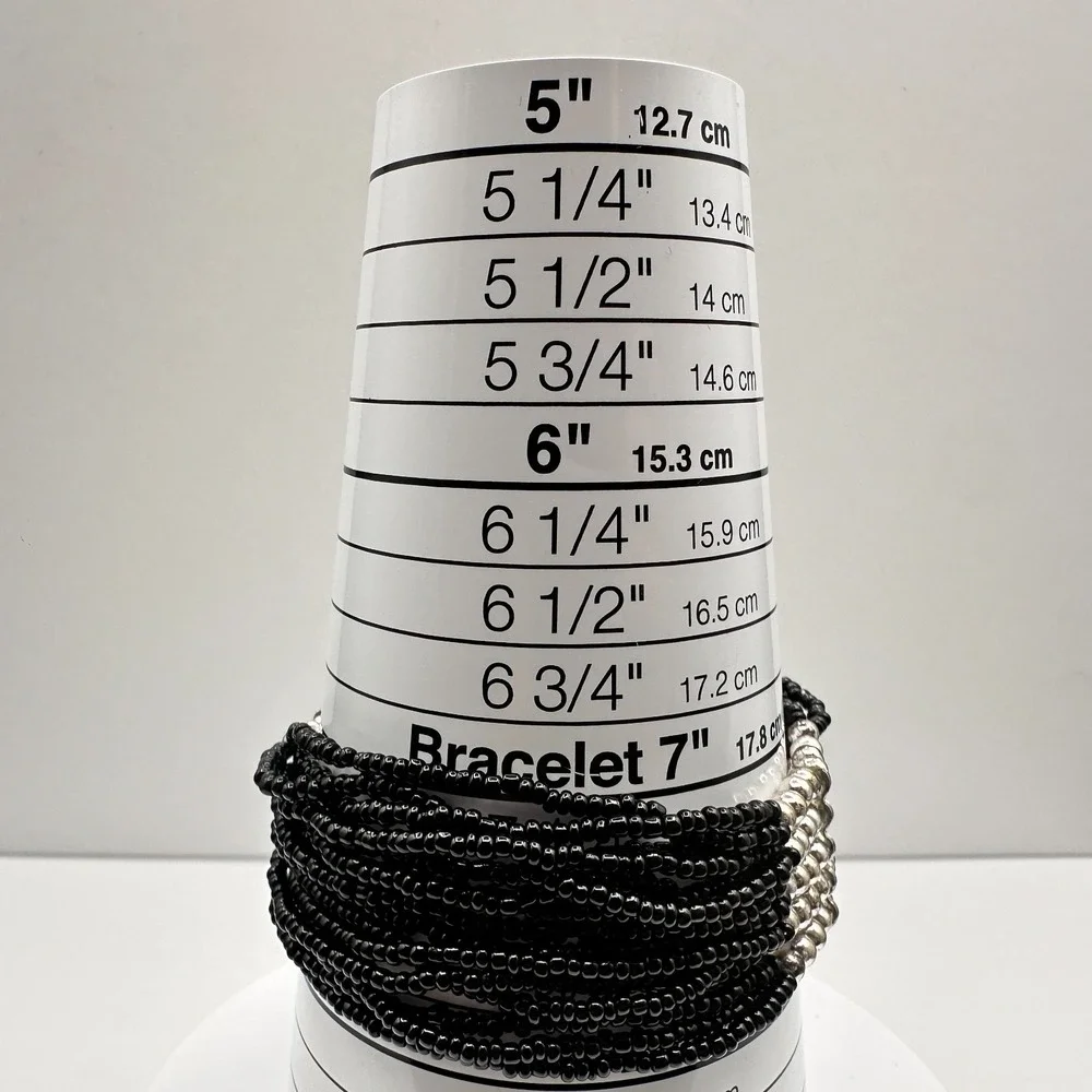 Vintage Y2K Black Beaded Multi-Strand Bracelet Silver‎ Tone Statement Jewelry
